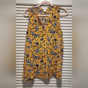 Chic Yellow and Black Floral Sleeveless Blouse